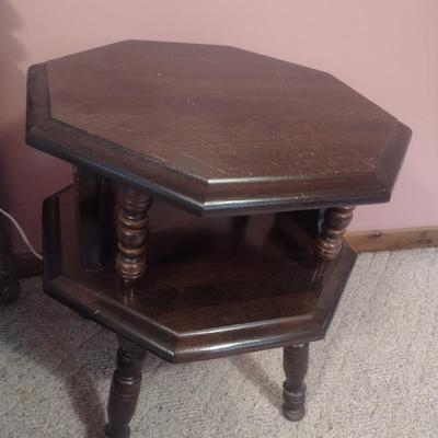 Solid Wood Hexagonal Double Tier Side Table