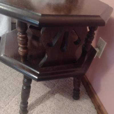 Solid Wood Hexagonal Double Tier Side Table