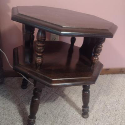 Solid Wood Hexagonal Double Tier Side Table