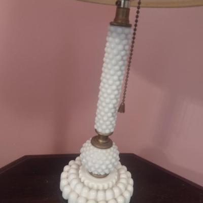 Vintage Milk Glass Hobnail Candlestick Design Table Lamp