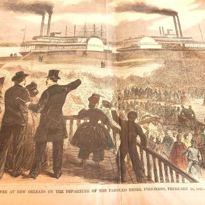 Lot #251 Harper's Weekly 1863 "Scene on the Levee at New Orleans on the Departure of the Paroled Rebel Prinsoners"