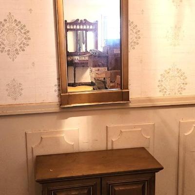 Lot #255 Hallway Wall Mirror and Cabinet Set - 1970s