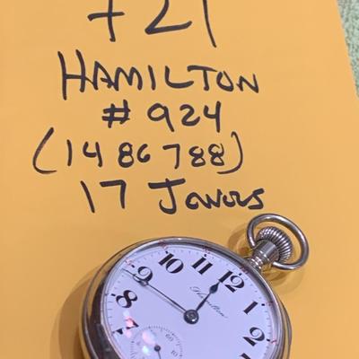 Hamilton 17 Jewels 924 Pocket Watch #1486788