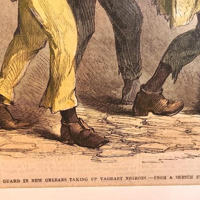 Lot #259 Hand Colored Print from Frank Leslie's Magazine - The Provost Guard in New Orleans takes up Vagrant Negroes