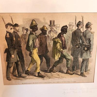 Lot #259 Hand Colored Print from Frank Leslie's Magazine - The Provost Guard in New Orleans takes up Vagrant Negroes