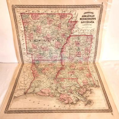 Lot #260 Fabulous Color 1866 Map of Louisiana, Mississippi, and Arkansas