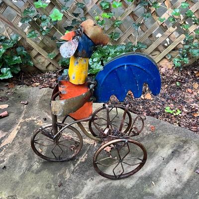 Recycled Metal Rooster Tricycle Planter, Pendulum Stakes & More (BY-RG)