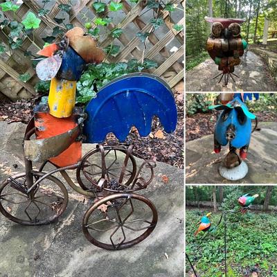 Recycled Metal Rooster Tricycle Planter, Pendulum Stakes & More (BY-RG)