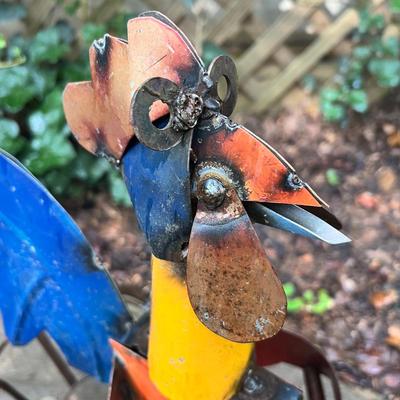 Recycled Metal Rooster Tricycle Planter, Pendulum Stakes & More (BY-RG)