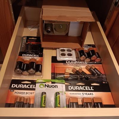 AN ASSORTMENT OF LIGHT BULBS AND BATTERIES