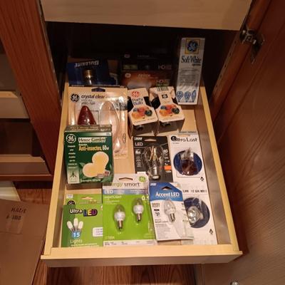 AN ASSORTMENT OF LIGHT BULBS AND BATTERIES