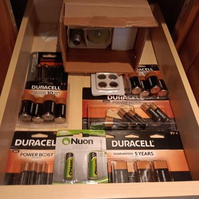 AN ASSORTMENT OF LIGHT BULBS AND BATTERIES