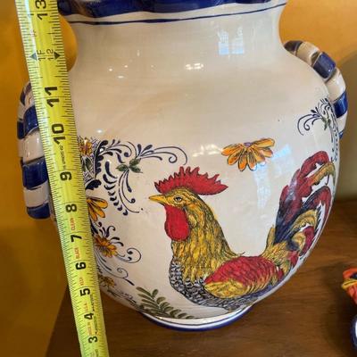 Large rooster base and canister with spoon holder