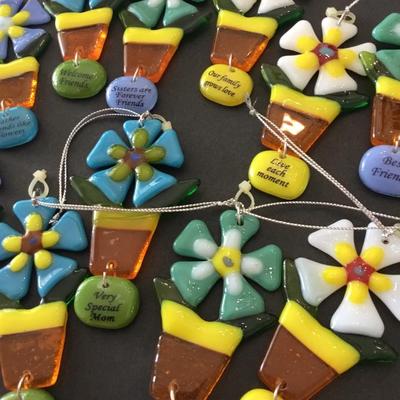 14 Mosaic Stained glass , flower, charm life made of miracles / Christmas tree ornaments