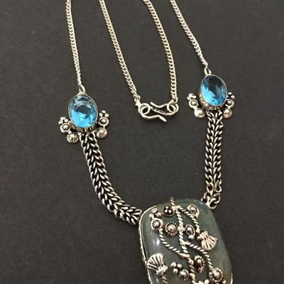 Beautiful vintage, 925 sterling silver Azurite and Topaz necklace