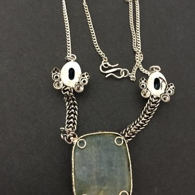 Beautiful vintage, 925 sterling silver Azurite and Topaz necklace
