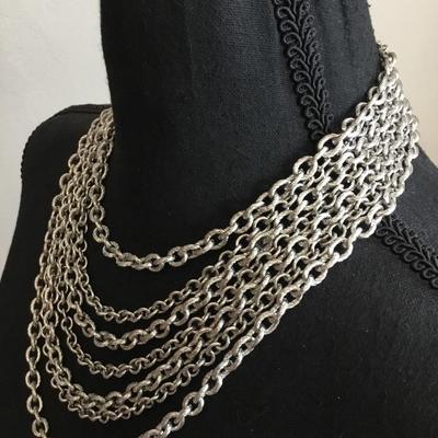 Beautiful very nice White House Black market Silvertone, multi layer, chain statement, necklace