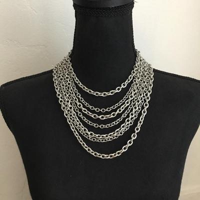 Beautiful very nice White House Black market Silvertone, multi layer, chain statement, necklace