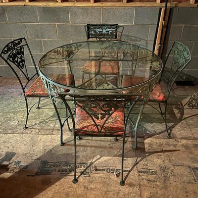 Wrought Iron Glass Top Table With Four Matching Chairs (BW-MG)
