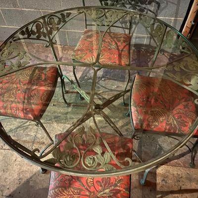 Wrought Iron Glass Top Table With Four Matching Chairs (BW-MG)