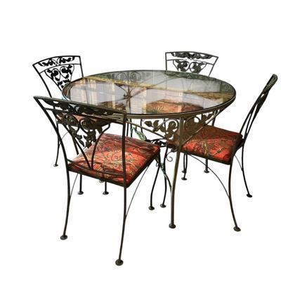 Wrought Iron Glass Top Table With Four Matching Chairs (BW-MG)