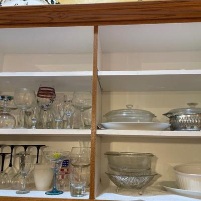 Clear, glass wine, glasses, and baking items