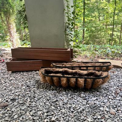 Two Wooden & Two Metal/Lined Flower Planter Boxes (BW-RG)