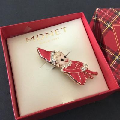 Monet cute Christmas elf brooch new in box