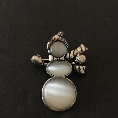 Vintage tone clear Cabochon Christmas snowman pins/brooch