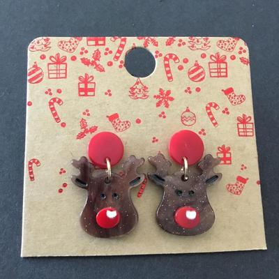 Cute acrylic Christmas moose earrings