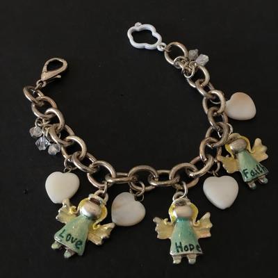Vintage angel charm bracelet, Faith, Hope love