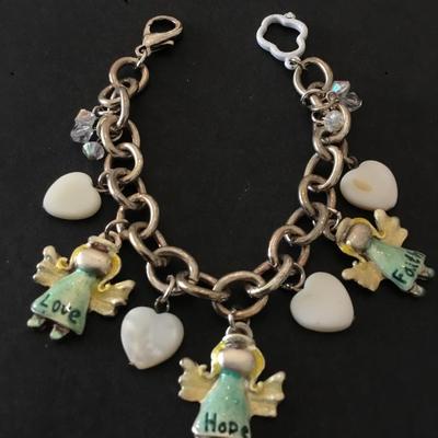 Vintage angel charm bracelet, Faith, Hope love