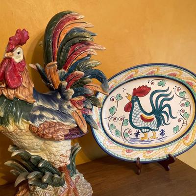 Large rooster and platter