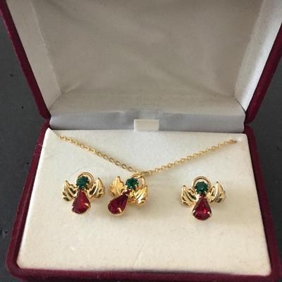 Vintage Christmas angel necklace and matching earrings