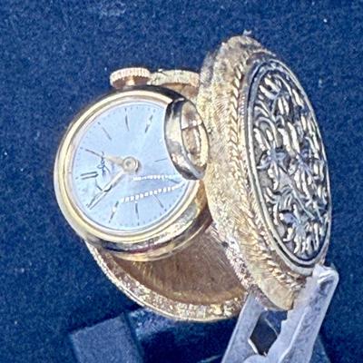 Goldtone Corlon Pocket Watch Case with Flip-Out Watch