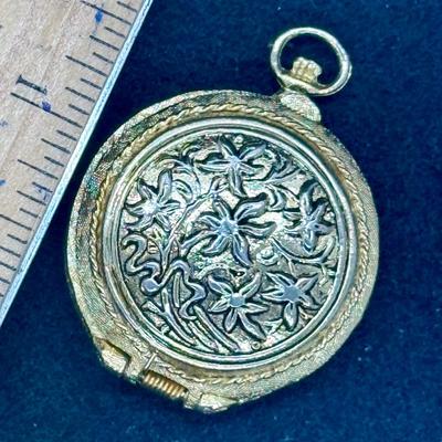 Goldtone Corlon Pocket Watch Case with Flip-Out Watch