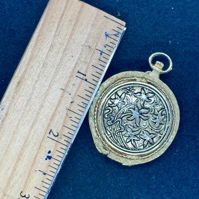 Goldtone Corlon Pocket Watch Case with Flip-Out Watch
