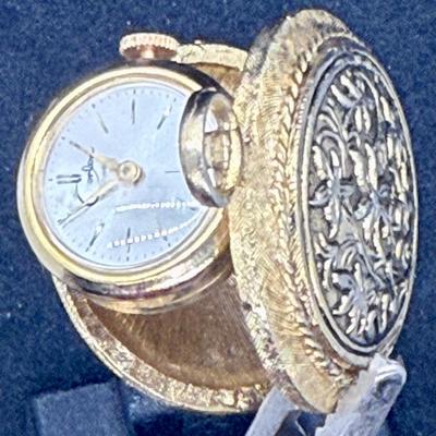 Goldtone Corlon Pocket Watch Case with Flip-Out Watch