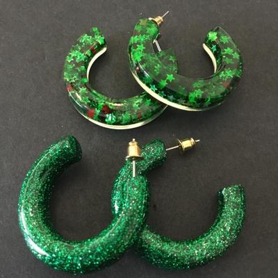 Super cute, holiday, Christmas acrylic, hoop earrings two pairs
