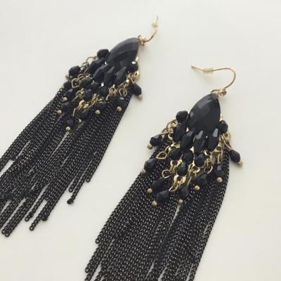 Gold tone black beautiful statement earrings