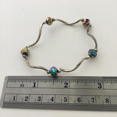 Silver tone rainbow beaded fashion bracelet