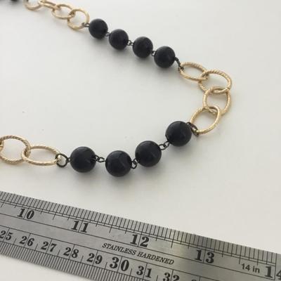 Gold tone black beaded fashion necklace