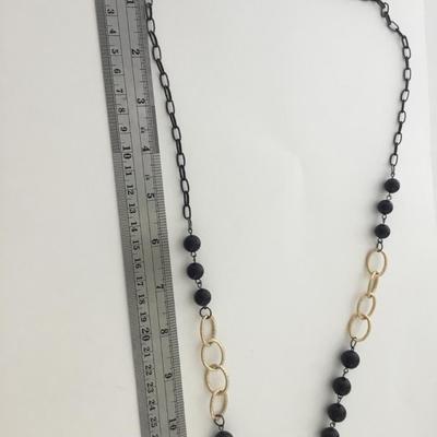 Gold tone black beaded fashion necklace