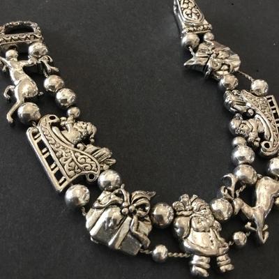 Vintage silver tone Christmas charm slider bracelet excellent condition
