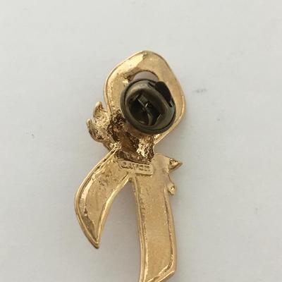 Avon gold tone pink ribbon vintage push pin