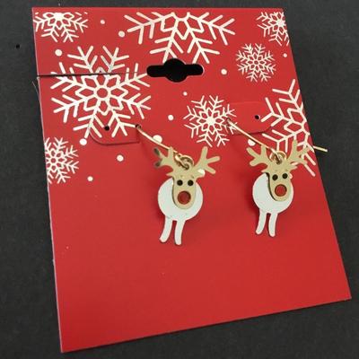 Cute, Christmas reindeer, dangle, earrings, silver and gold toned