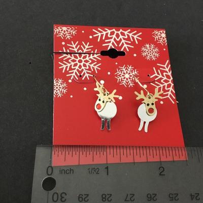 Cute, Christmas reindeer, dangle, earrings, silver and gold toned