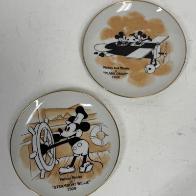 Lot of 2 Disney Porcelain Plates 6" dia Steamboat Willie Black & White Mickey Sepia tone