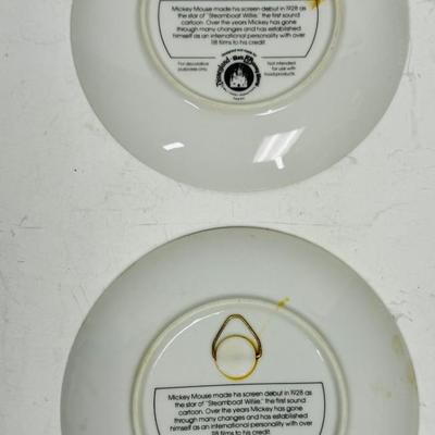 Lot of 2 Disney Porcelain Plates 6" dia Steamboat Willie Black & White Mickey Sepia tone