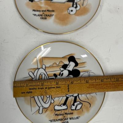 Lot of 2 Disney Porcelain Plates 6" dia Steamboat Willie Black & White Mickey Sepia tone